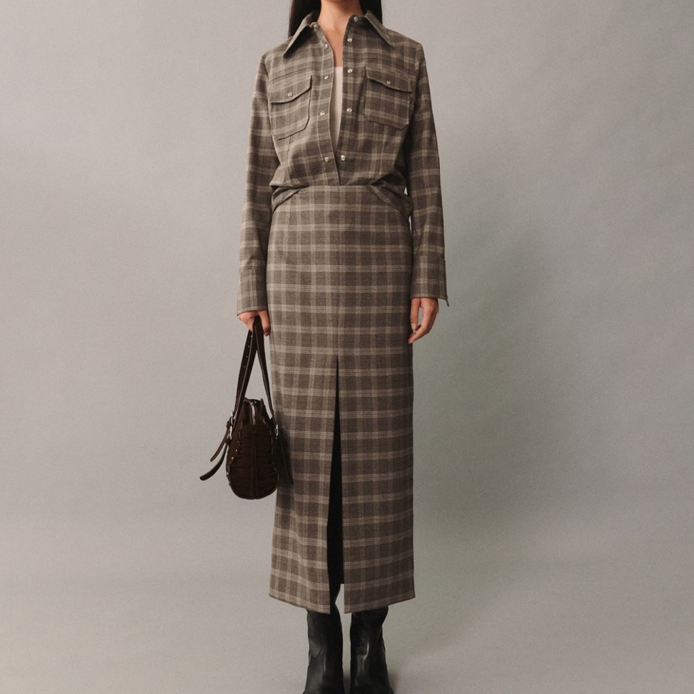 Mango Checkered Pencil Skirt in Brown - Picture 6 of 7
